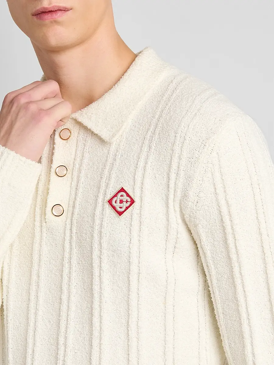 Casablanca Men's Boucle-Knit Long-Sleeve Polo Shirt | Thumbnail 5