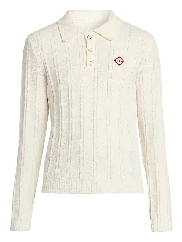 Men's Boucle-Knit Long-Sleeve Polo Shirt Men's Boucle-Knit Long-Sleeve Polo Shirt
