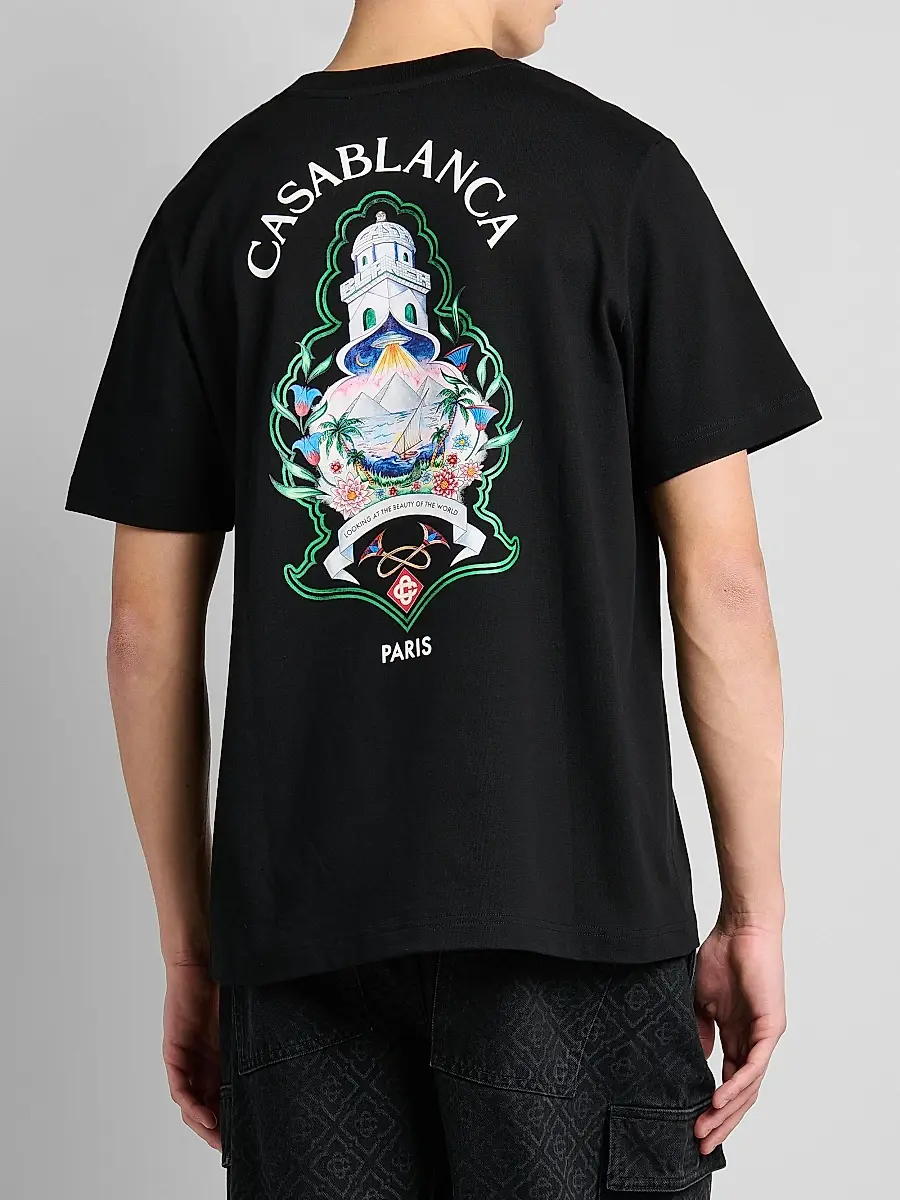 Casablanca Men's Classic Logo Graphic Cotton Crewneck T-Shirt | Thumbnail 3