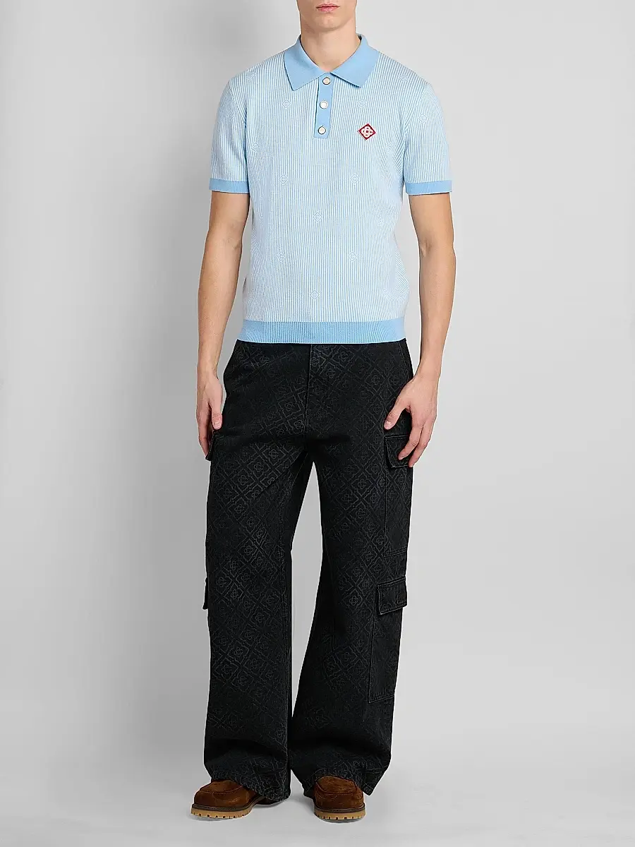 Casablanca Men's Pinstripe Cotton Polo Shirt | Thumbnail 2