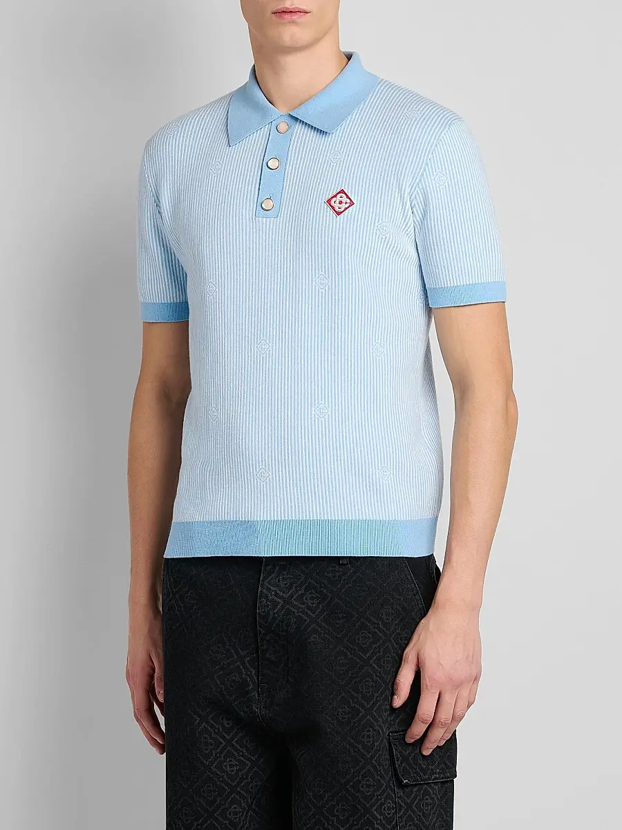 Casablanca Men's Pinstripe Cotton Polo Shirt | Thumbnail 4
