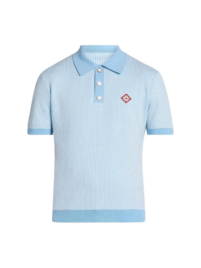 Casablanca Men's Pinstripe Cotton Polo Shirt - Light Blue - Size XXL | Image 1 Casablanca Men's Pinstripe Cotton Polo Shirt - Light Blue - Size XXL | Image 1
