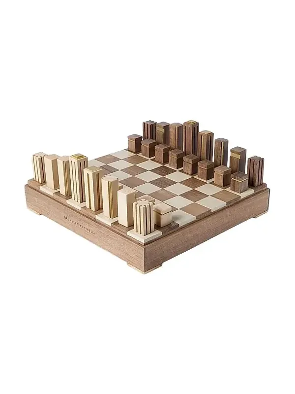 Brunello Cucinelli Wood, Sandstone and Brass Chess Set