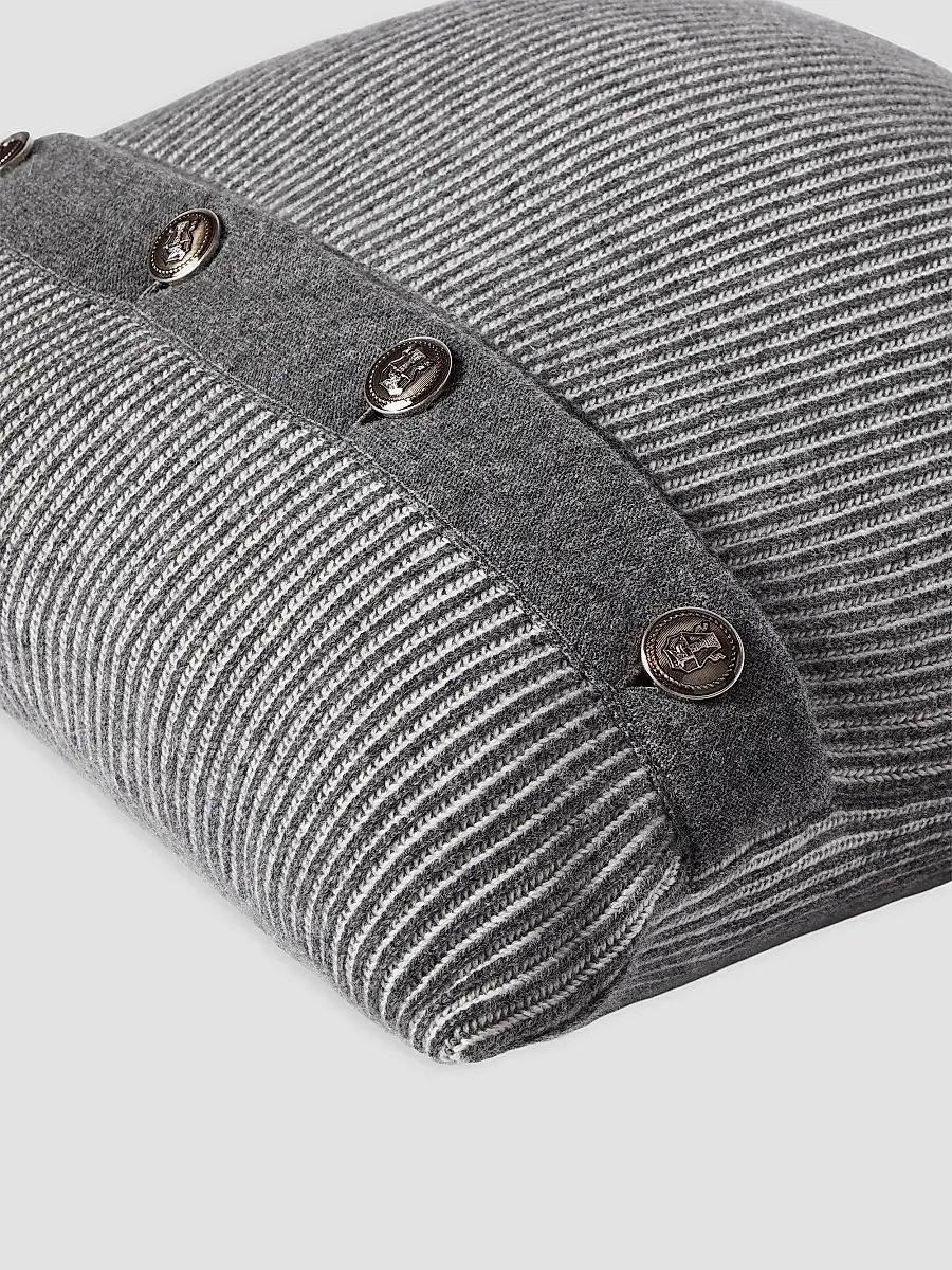 Brunello Cucinelli Cashmere Vanisé Rib Knit Cushion with Metal Buttons - Lead | Thumbnail 3