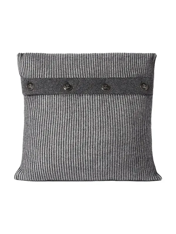 Brunello Cucinelli Cashmere Vanisé Rib Knit Cushion with Metal Buttons - Lead