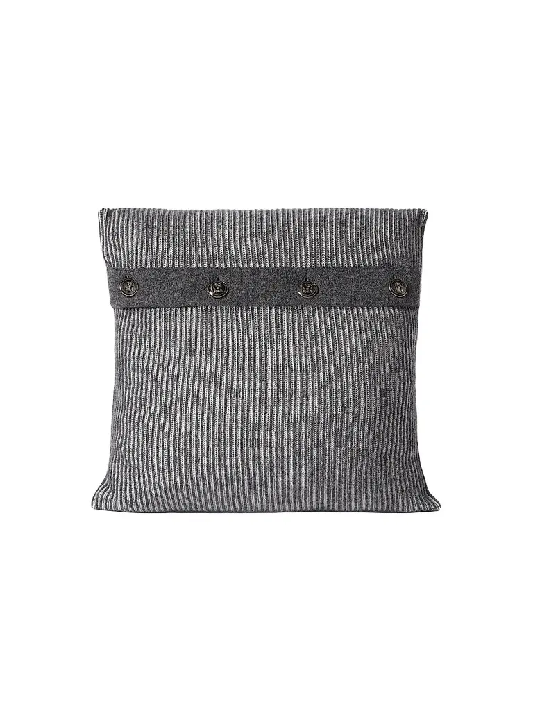 Cashmere Vanisé Rib Knit Cushion with Metal Buttons - Lead