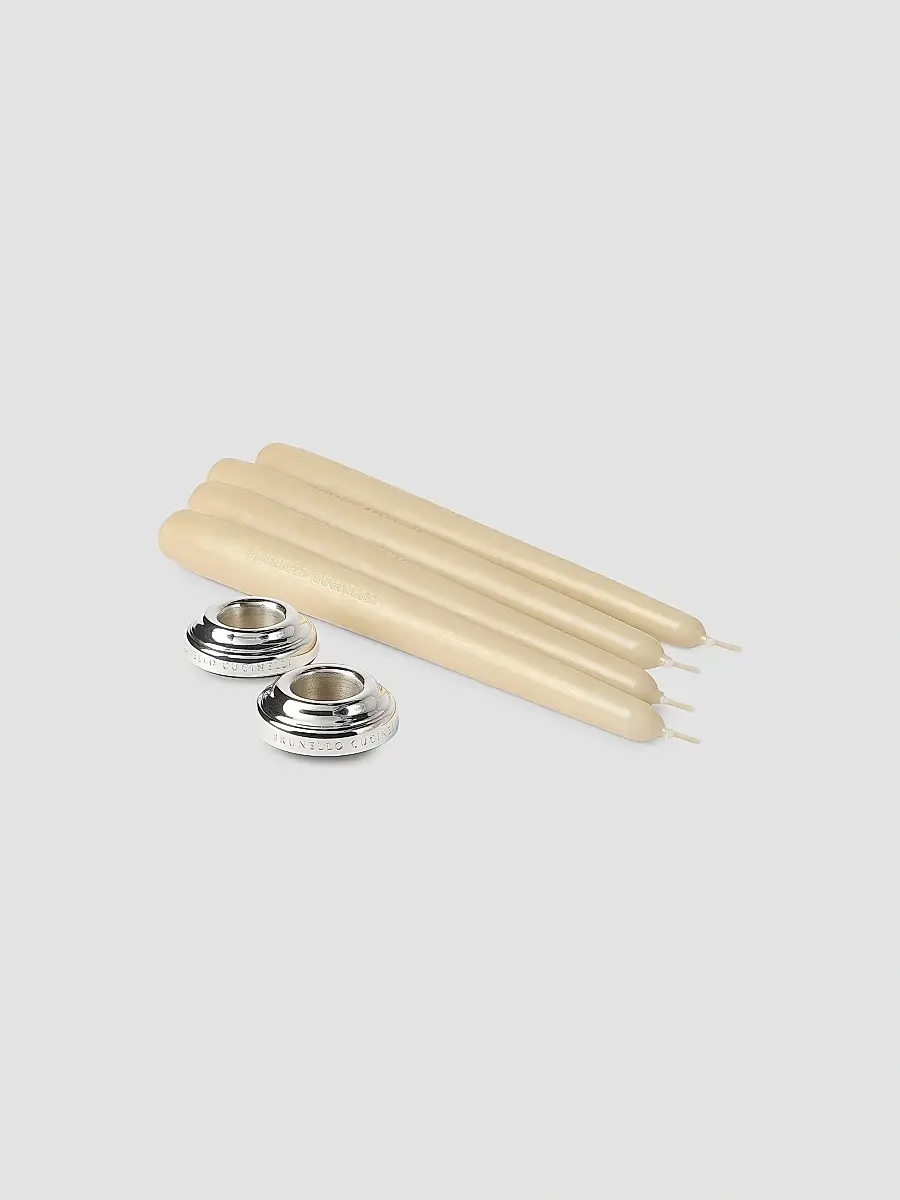 Brunello Cucinelli Set of Two Silver-Plated Brass Candlesticks with Four Taper Candles | Thumbnail 2 Brunello Cucinelli Set of Two Silver-Plated Brass Candlesticks with Four Taper Candles | Thumbnail 2