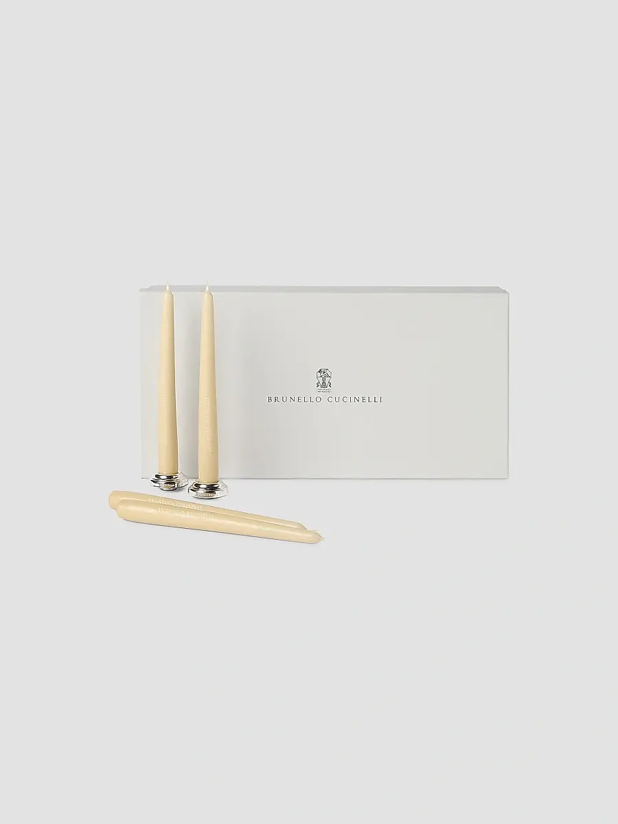 Brunello Cucinelli Set of Two Silver-Plated Brass Candlesticks with Four Taper Candles | Thumbnail 3 Brunello Cucinelli Set of Two Silver-Plated Brass Candlesticks with Four Taper Candles | Thumbnail 3