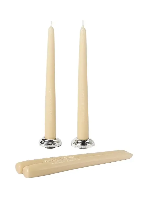 Brunello Cucinelli Set of Two Silver-Plated Brass Candlesticks with Four Taper Candles