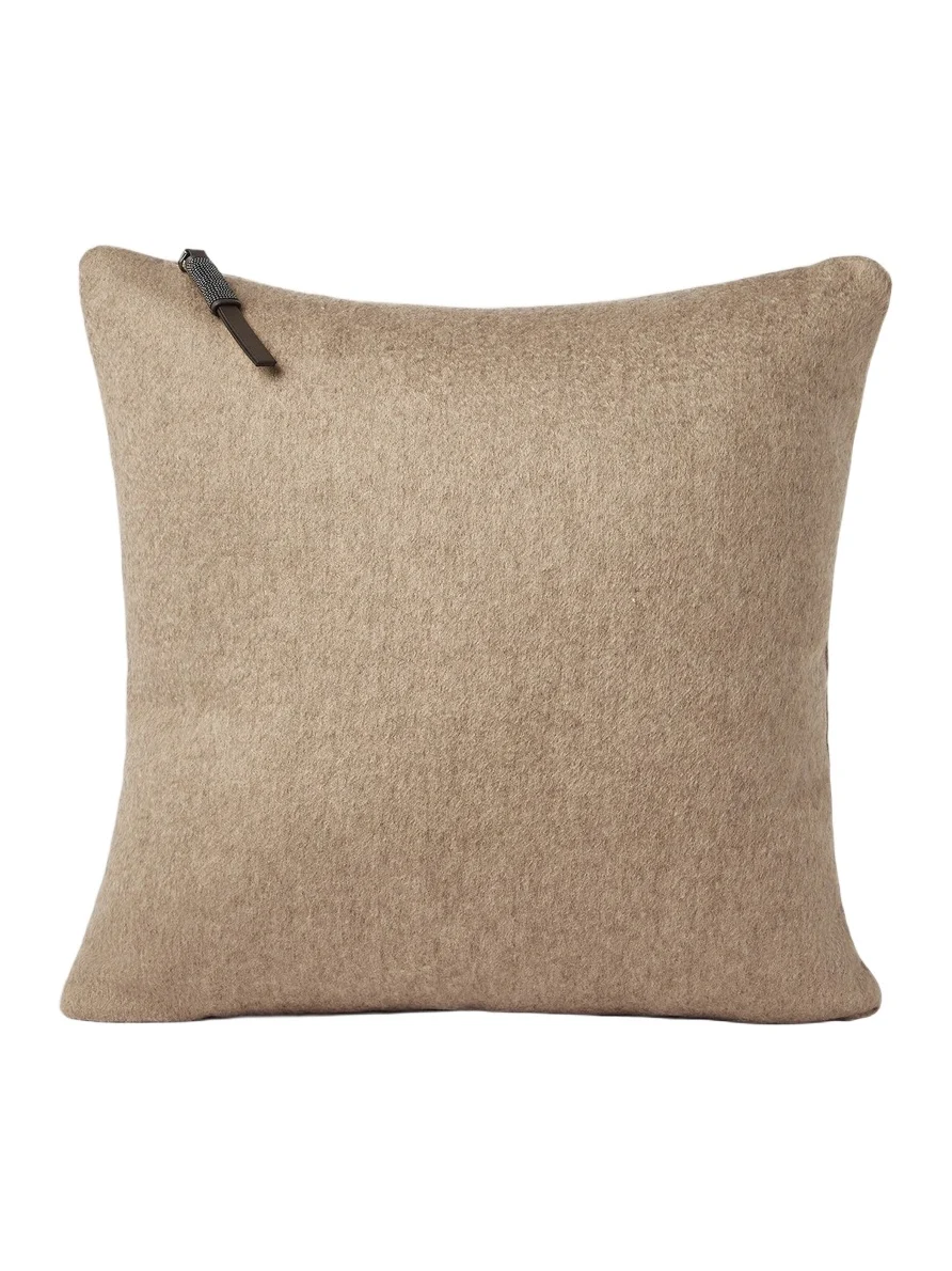 Brunello Cucinelli Double Cashmere Beaver Cloth Cushion with Shiny Zipper Pull