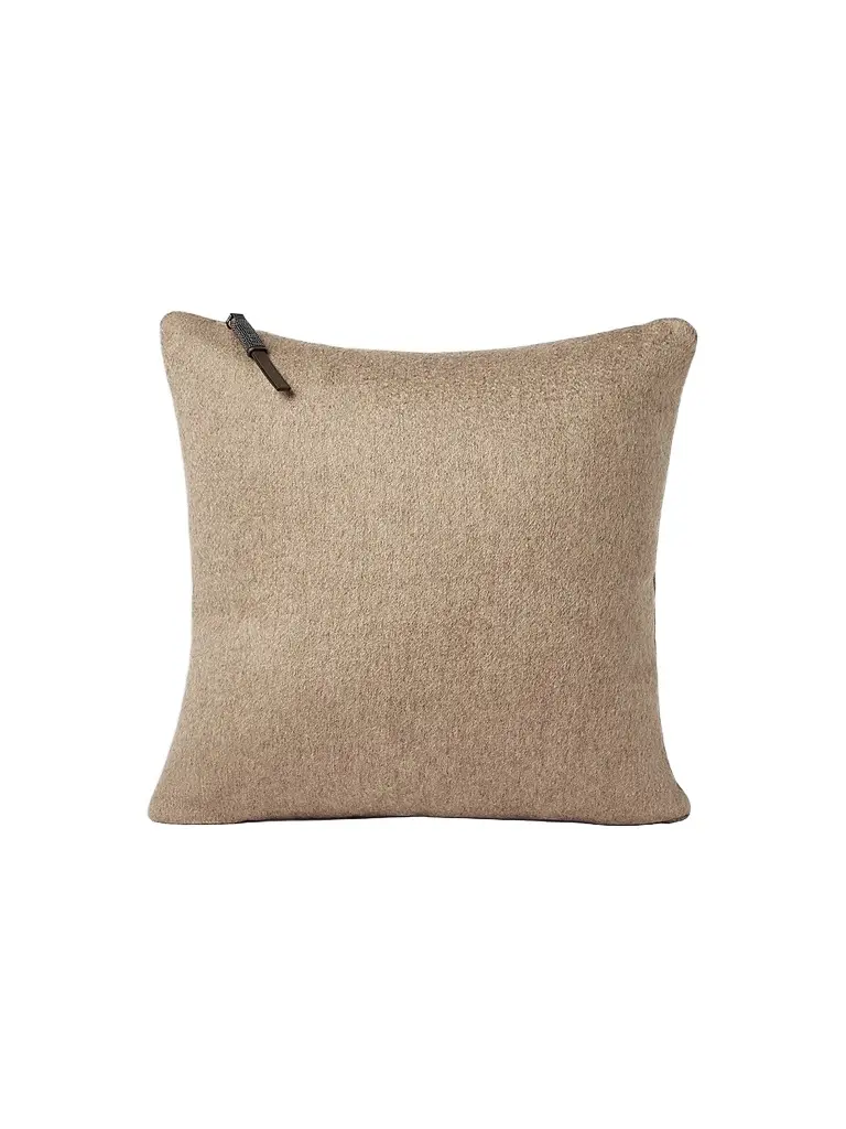 Brunello Cucinelli Double Cashmere Beaver Cloth Cushion with Shiny Zipper Pull - Brown | Image 1 Brunello Cucinelli Double Cashmere Beaver Cloth Cushion with Shiny Zipper Pull - Brown | Image 1