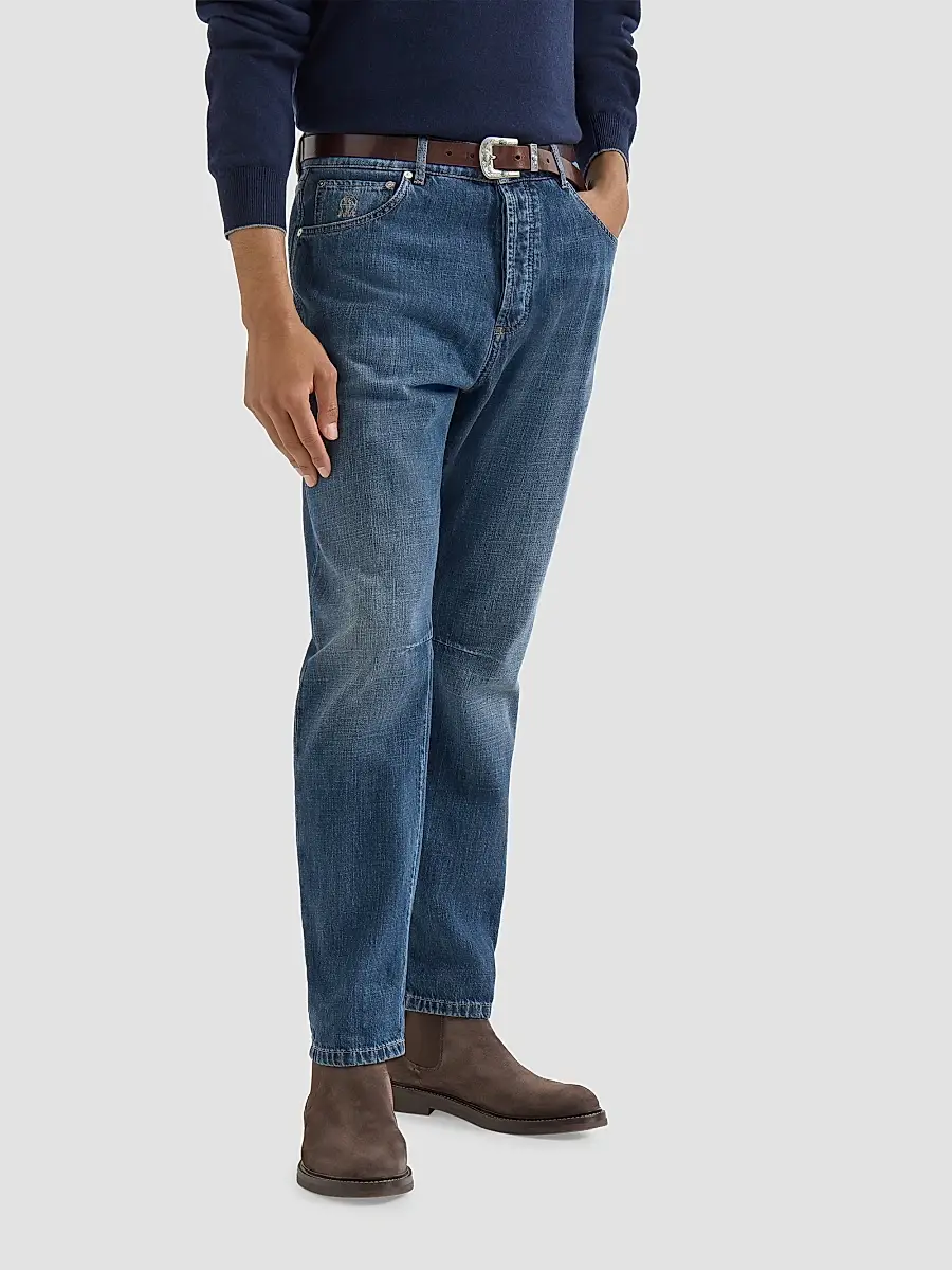 Brunello Cucinelli Men's Lightweight Denim Five-Pocket Jeans | Thumbnail 3