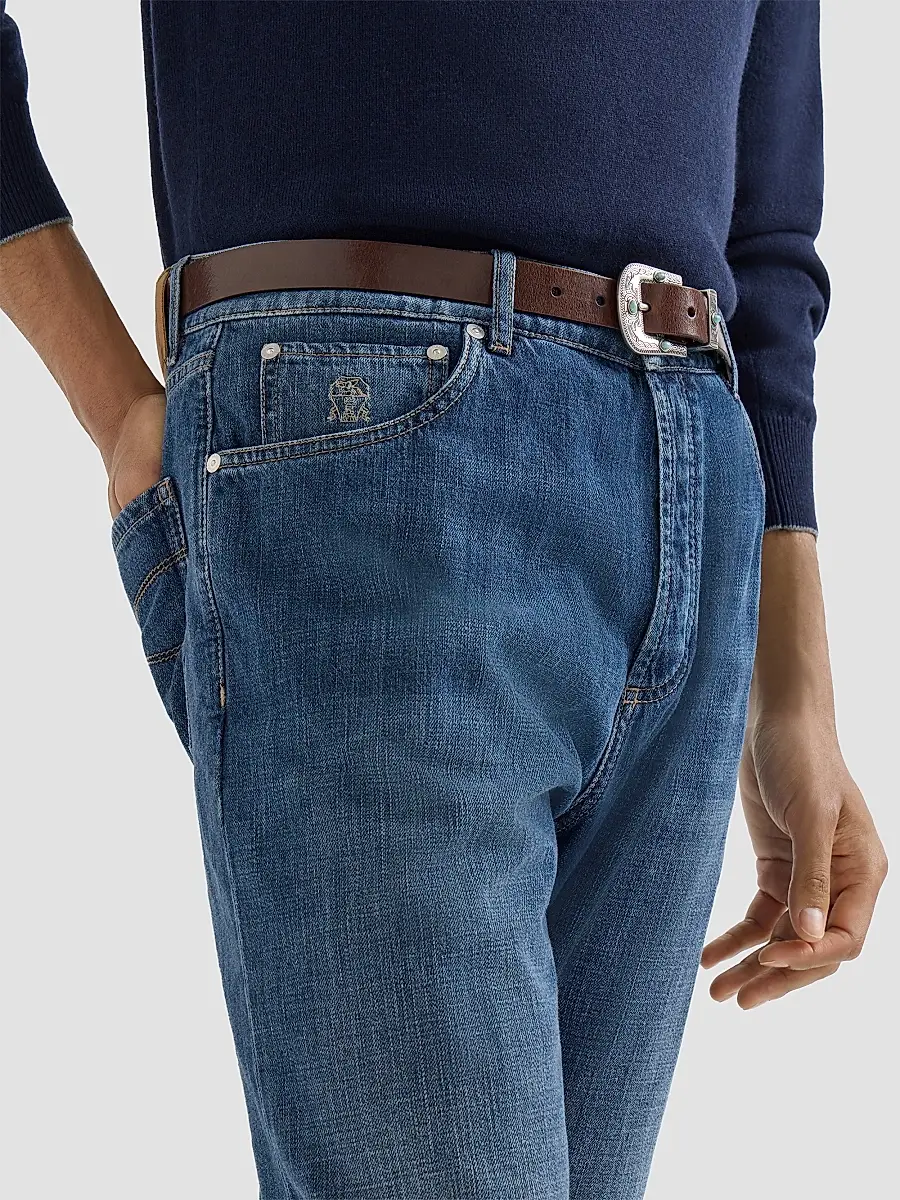 Brunello Cucinelli Men's Lightweight Denim Five-Pocket Jeans | Thumbnail 5