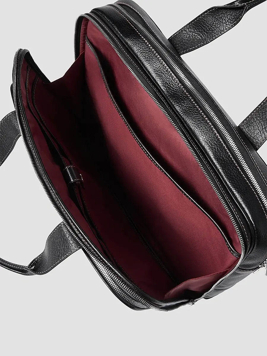 Brunello Cucinelli Men's Grained Calfskin Briefcase with Zipper - Black | Thumbnail 5 Brunello Cucinelli Men's Grained Calfskin Briefcase with Zipper - Black | Thumbnail 5