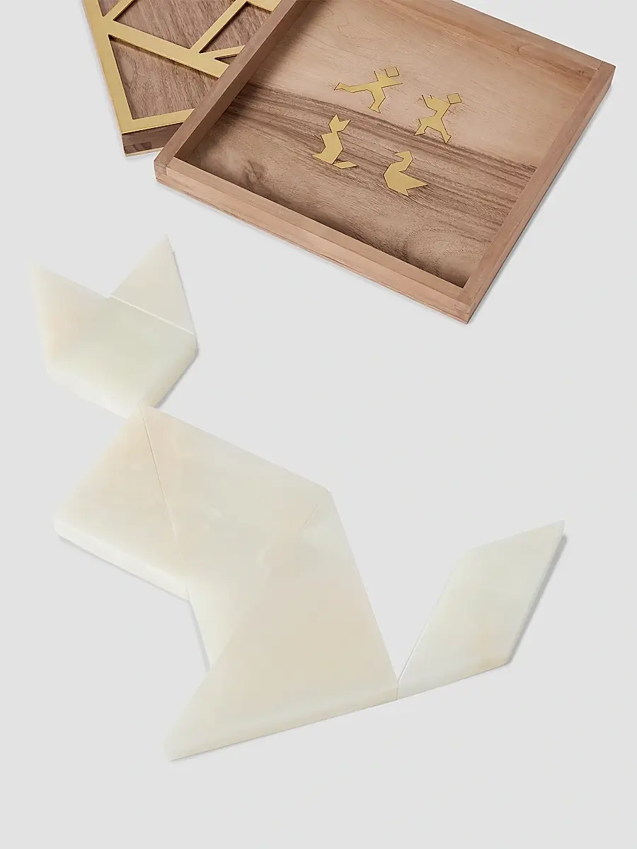 Brunello Cucinelli Onyx, Walnut Wood and Brass Tangram Set | Thumbnail 3 Brunello Cucinelli Onyx, Walnut Wood and Brass Tangram Set | Thumbnail 3
