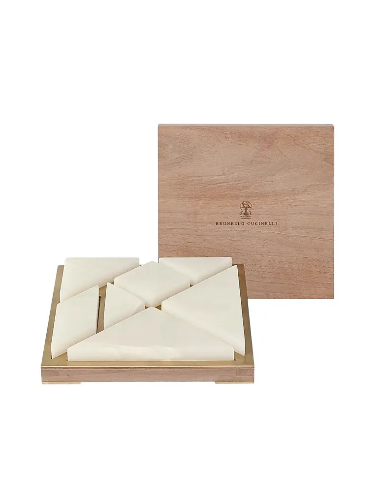 Brunello Cucinelli Onyx, Walnut Wood and Brass Tangram Set