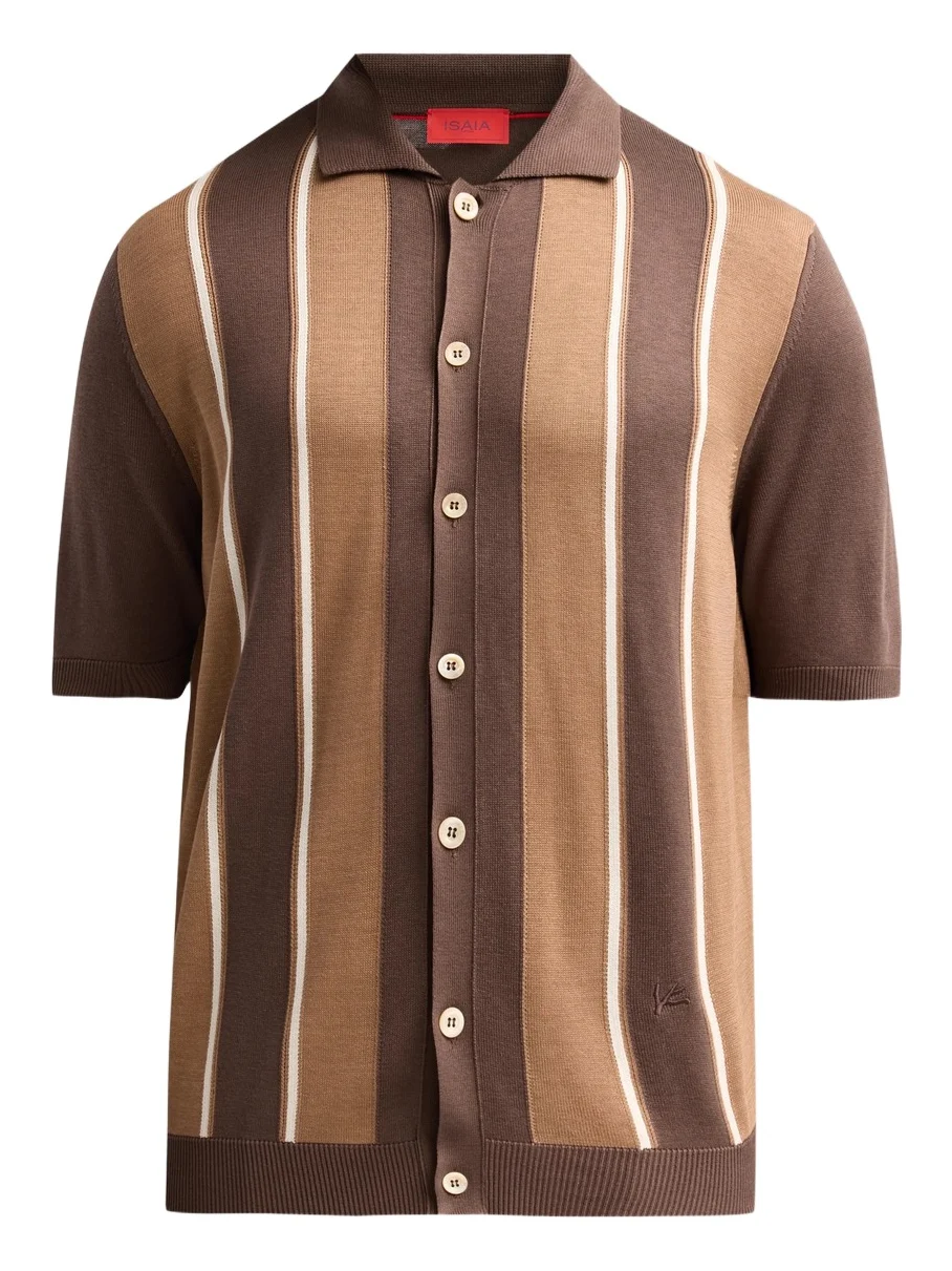 Men's Retro Striped Full-Button Polo Shirt Men's Retro Striped Full-Button Polo Shirt