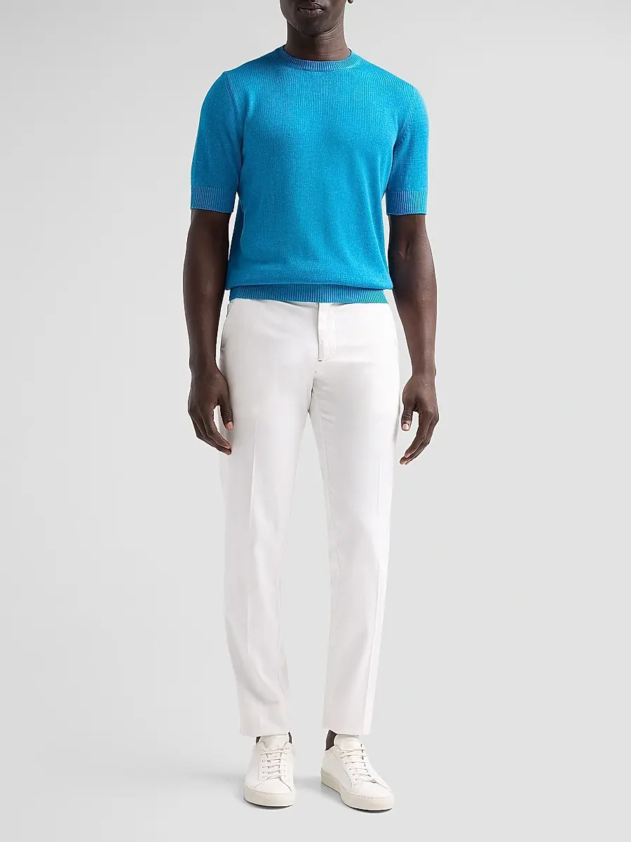 Isaia Men's Silk-Linen Knit Short-Sleeve Crewneck Shirt | Thumbnail 2