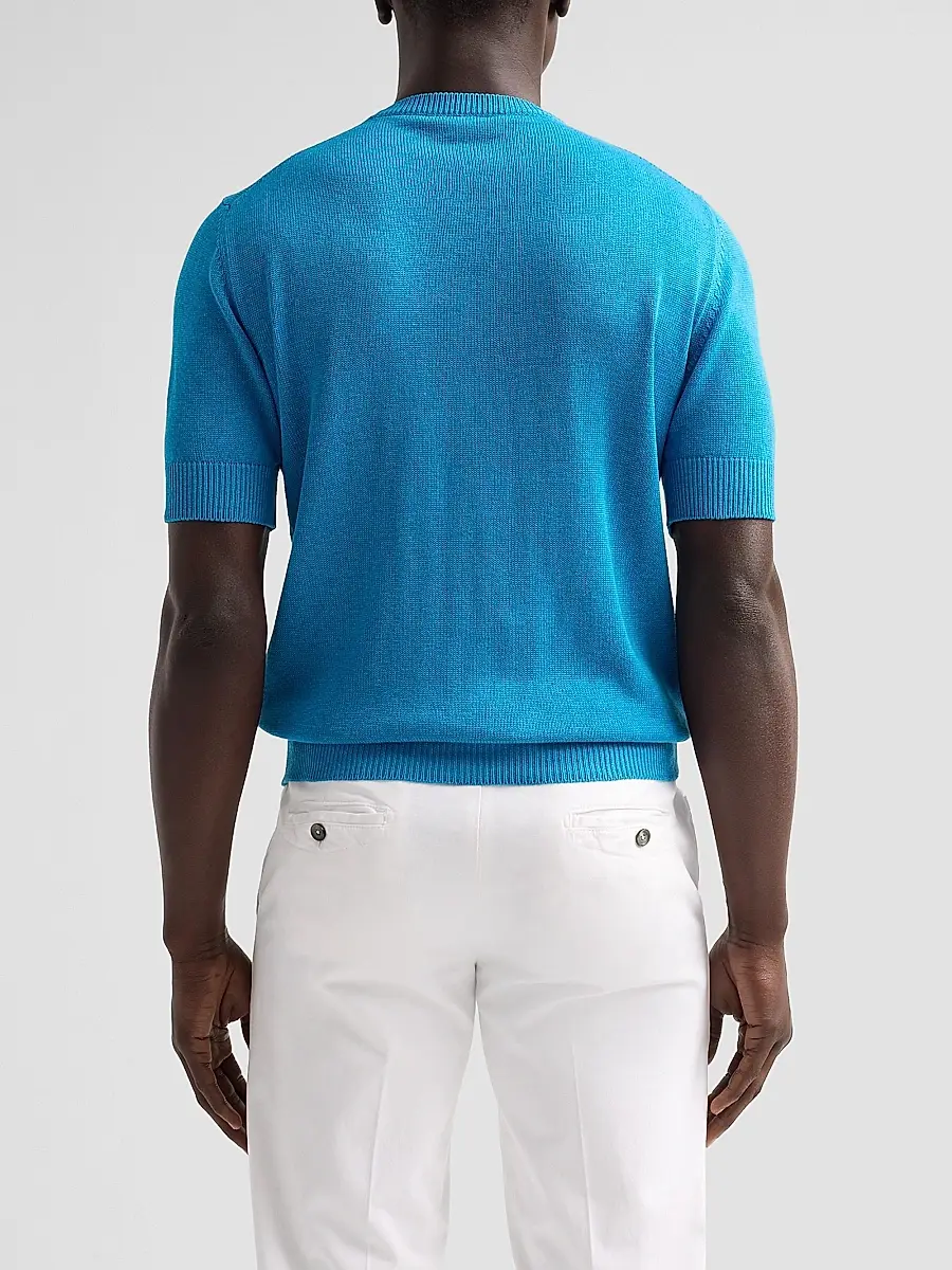Isaia Men's Silk-Linen Knit Short-Sleeve Crewneck Shirt | Thumbnail 3