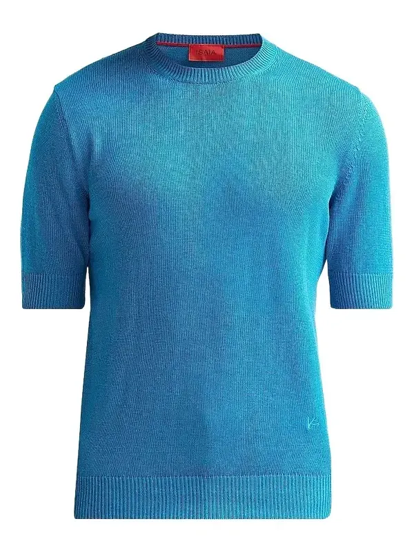 Isaia Men's Silk-Linen Knit Short-Sleeve Crewneck Shirt
