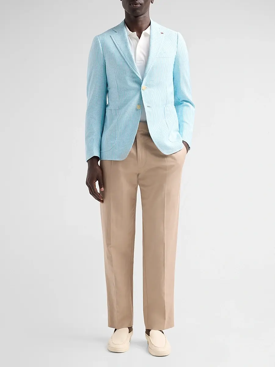 Isaia Men's Seersucker Cotton-Silk Jacket | Thumbnail 2 Isaia Men's Seersucker Cotton-Silk Jacket | Thumbnail 2