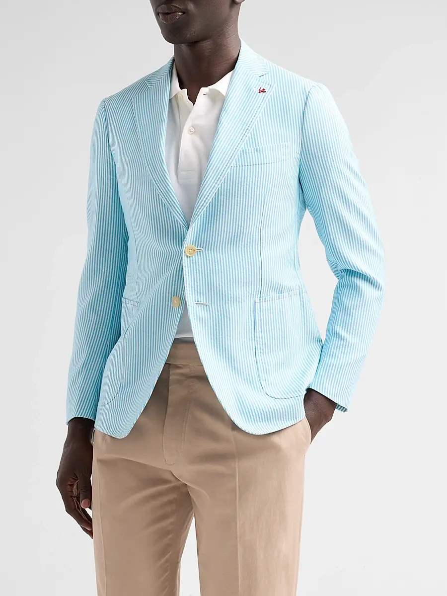 Isaia Men's Seersucker Cotton-Silk Jacket | Thumbnail 4 Isaia Men's Seersucker Cotton-Silk Jacket | Thumbnail 4