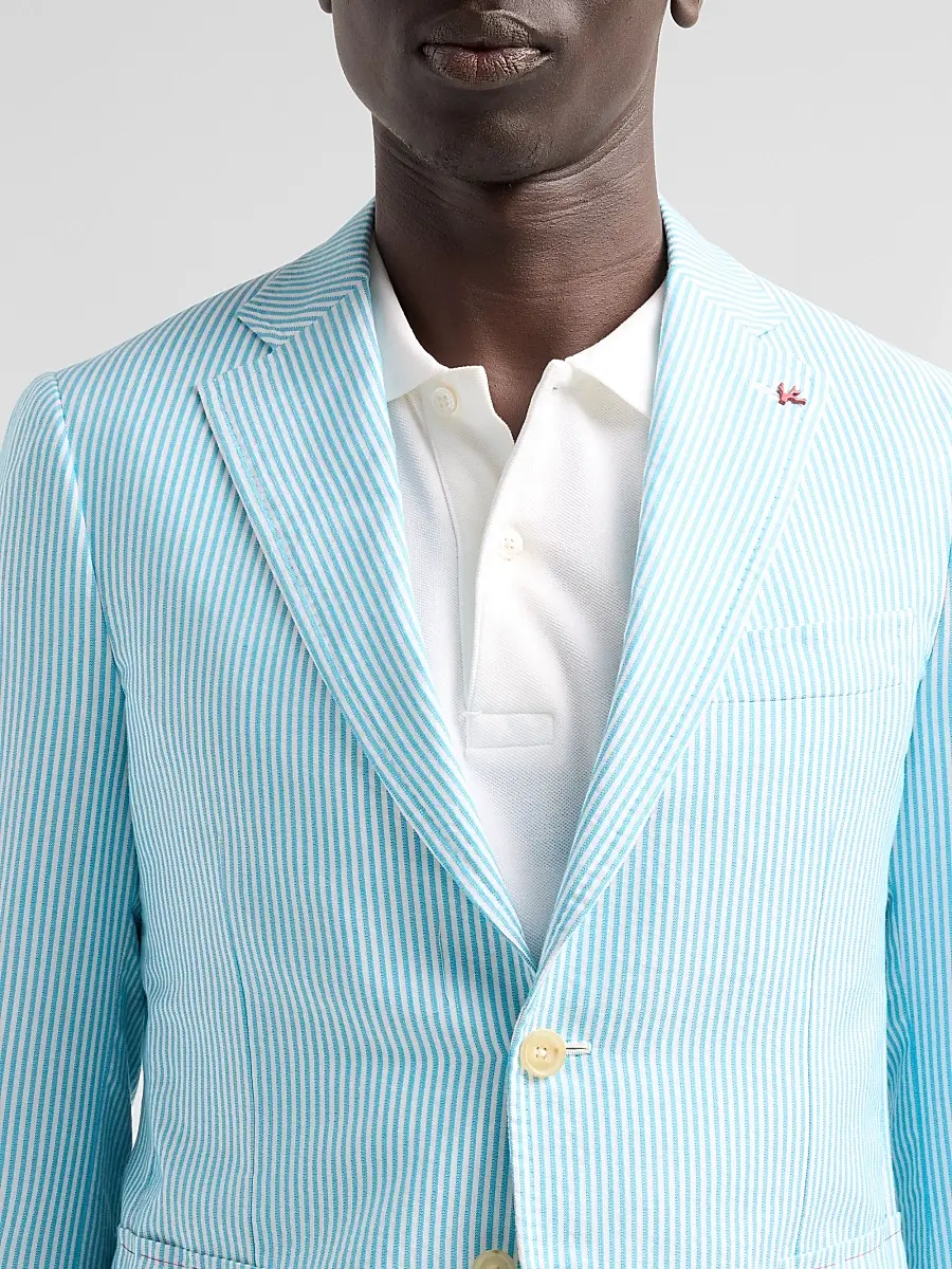 Isaia Men's Seersucker Cotton-Silk Jacket | Thumbnail 5 Isaia Men's Seersucker Cotton-Silk Jacket | Thumbnail 5