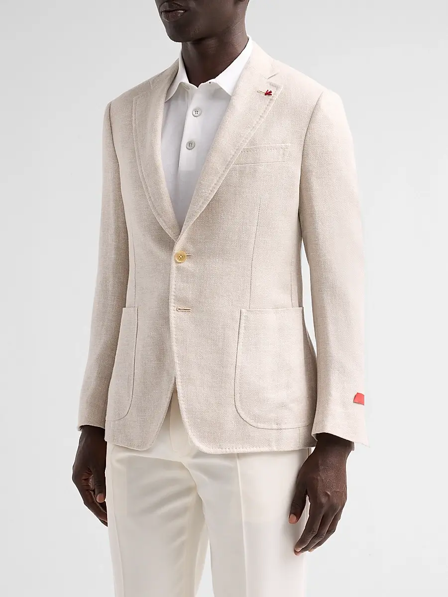 Isaia Men's Linen-Wool-Silk Woven Jacket | Thumbnail 4
