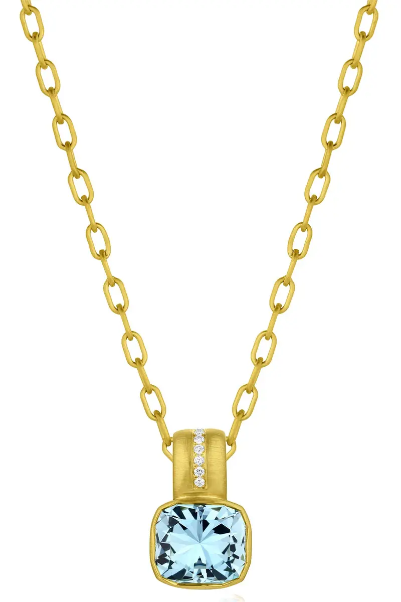 LEIGH MAXWELL Aquamarine Amani Bezel Set Necklace | Image 1 LEIGH MAXWELL Aquamarine Amani Bezel Set Necklace | Image 1