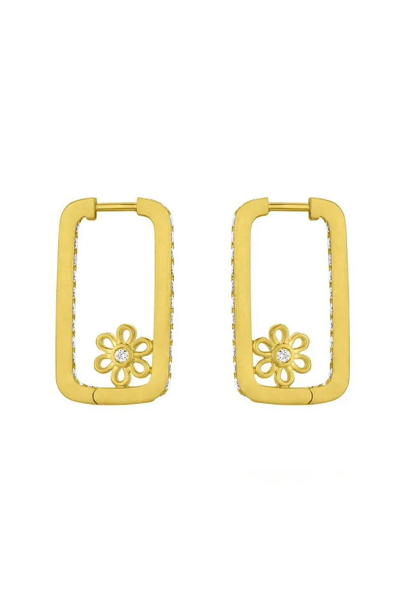 LEIGH MAXWELL Diamond Flower Rectangle Hoop Earrings | Thumbnail 3 LEIGH MAXWELL Diamond Flower Rectangle Hoop Earrings | Thumbnail 3