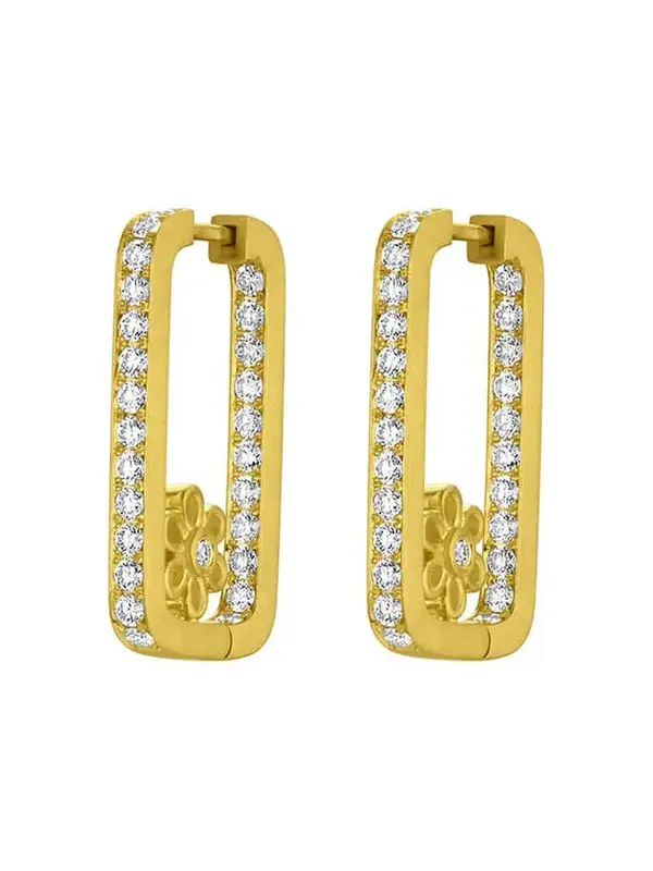 LEIGH MAXWELL Diamond Flower Rectangle Hoop Earrings