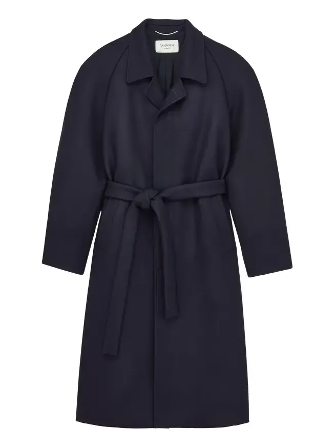 Saint Laurent Belted balmacaan in brushed wool gabardine