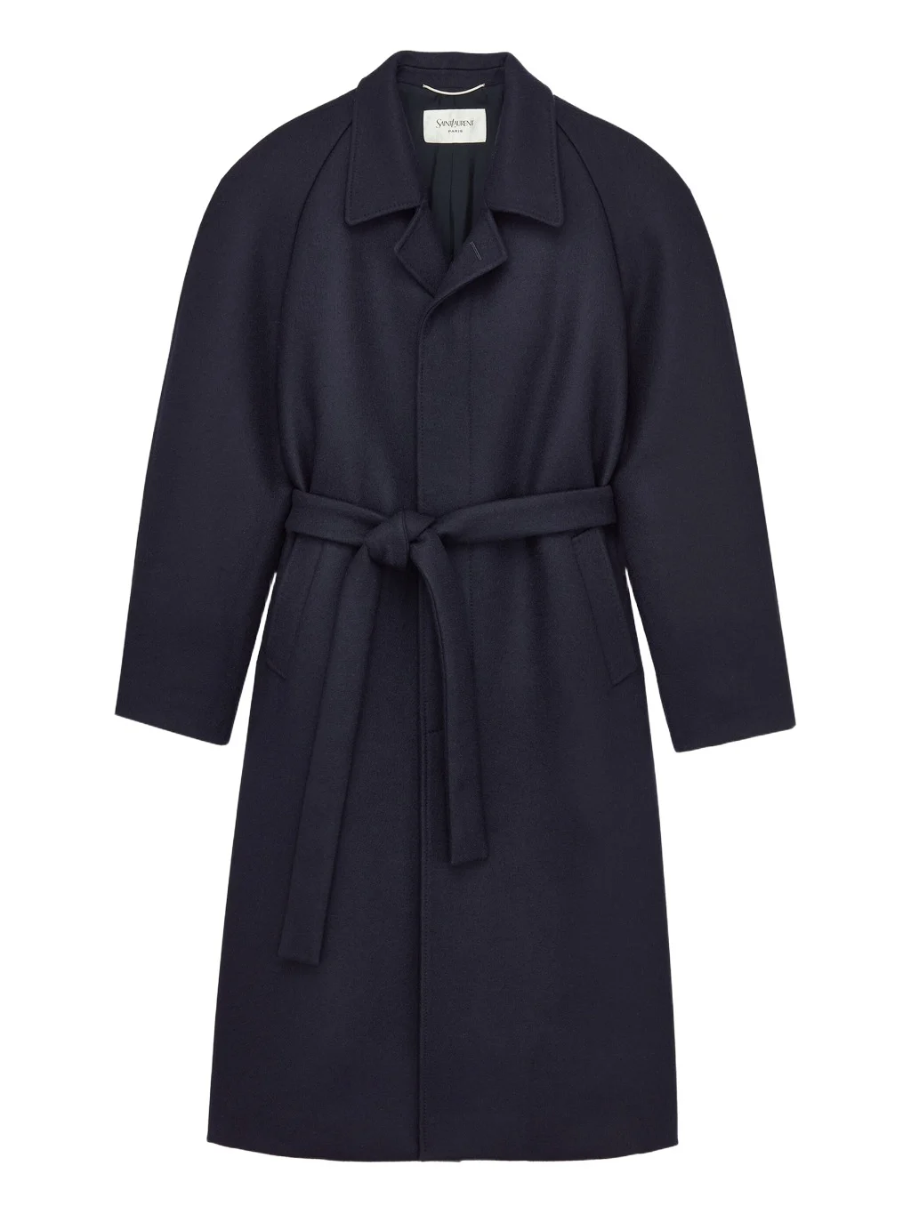 Saint Laurent Belted balmacaan in brushed wool gabardine
