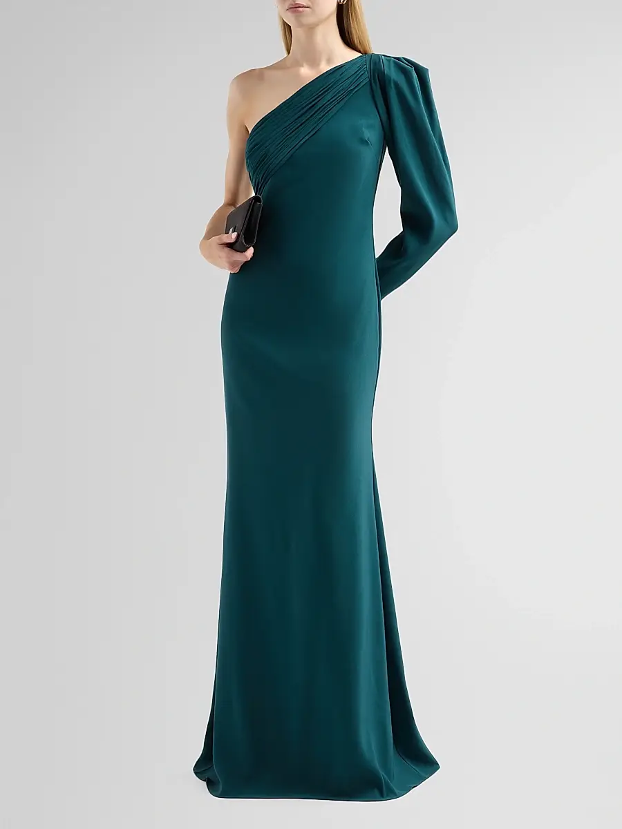 BADGLEY MISCHKA Women's One-Shoulder Draped Mermaid Gown | Thumbnail 4 BADGLEY MISCHKA Women's One-Shoulder Draped Mermaid Gown | Thumbnail 4