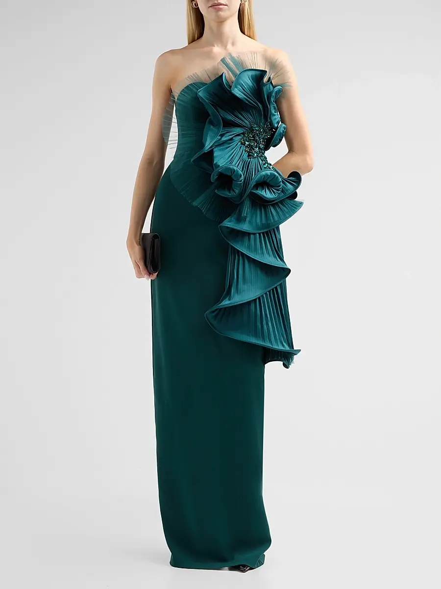 BADGLEY MISCHKA Women's Satin Floral Strapless Column Gown | Thumbnail 2 BADGLEY MISCHKA Women's Satin Floral Strapless Column Gown | Thumbnail 2
