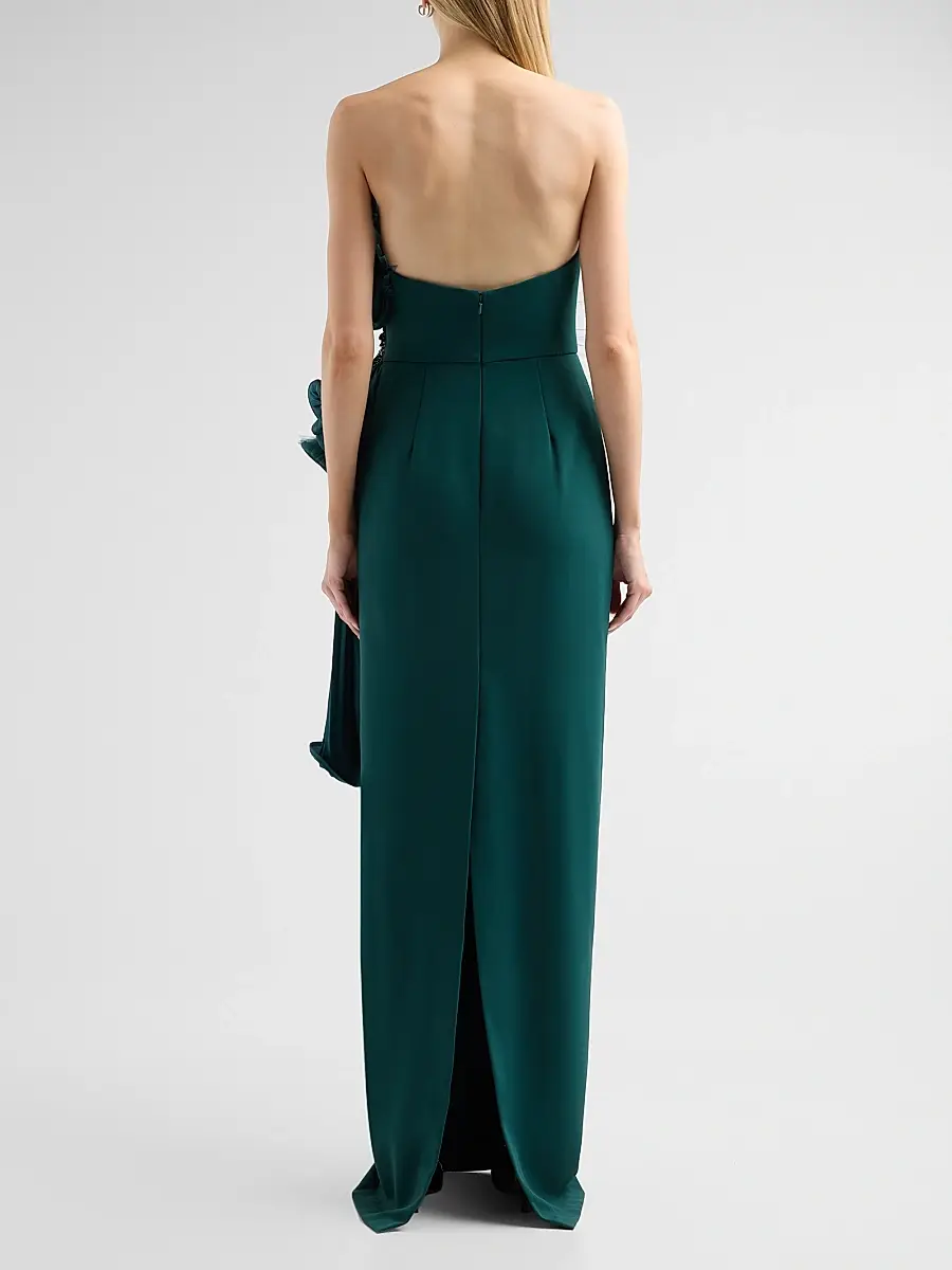 BADGLEY MISCHKA Women's Satin Floral Strapless Column Gown | Thumbnail 3 BADGLEY MISCHKA Women's Satin Floral Strapless Column Gown | Thumbnail 3