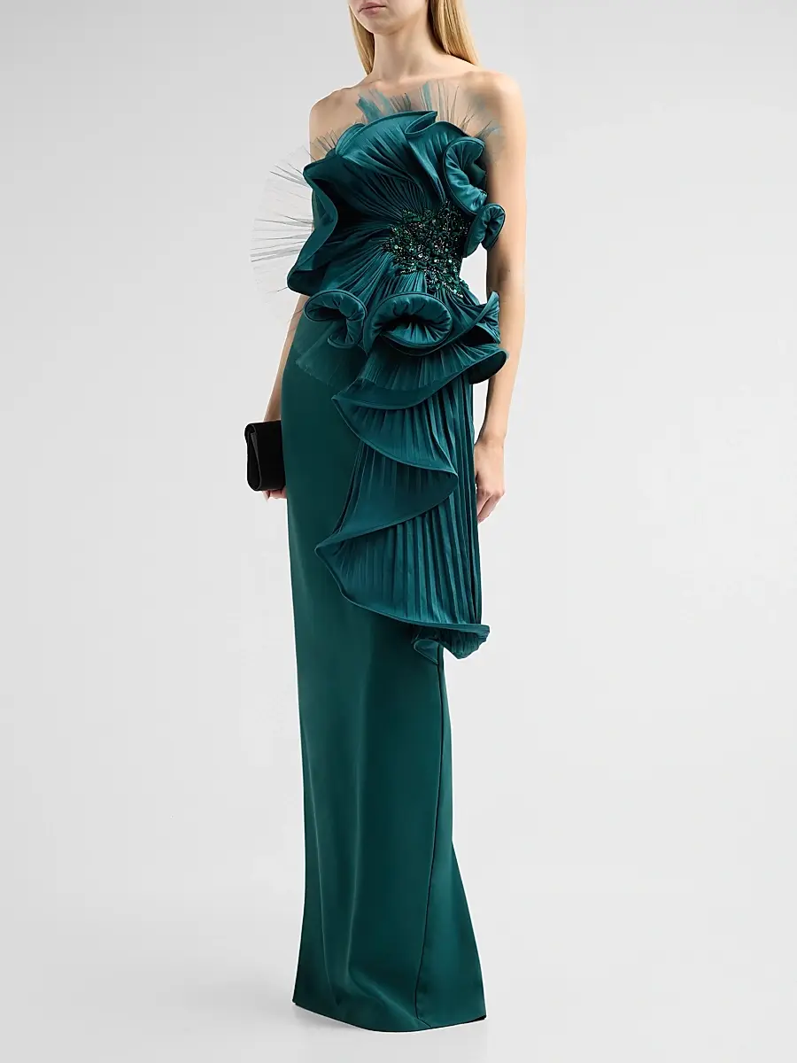 BADGLEY MISCHKA Women's Satin Floral Strapless Column Gown | Thumbnail 4 BADGLEY MISCHKA Women's Satin Floral Strapless Column Gown | Thumbnail 4