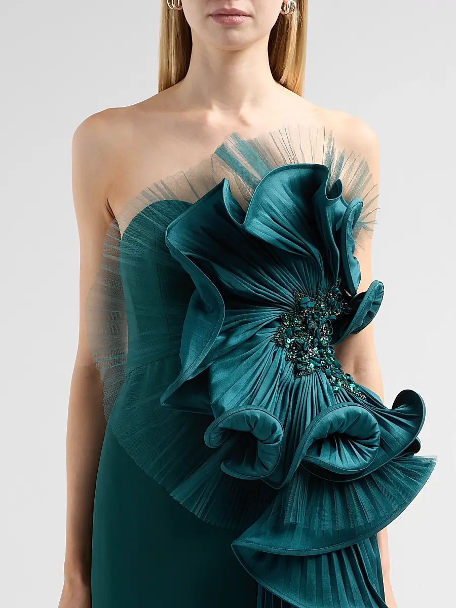 BADGLEY MISCHKA Women's Satin Floral Strapless Column Gown | Thumbnail 5 BADGLEY MISCHKA Women's Satin Floral Strapless Column Gown | Thumbnail 5