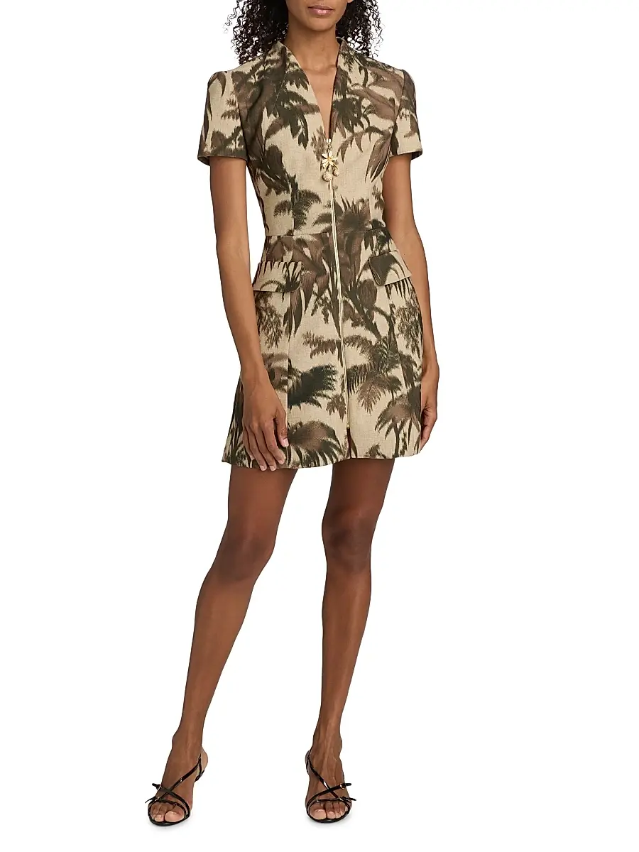 Oscar de la Renta Women's Palm-Print Cotton-Blend Cargo Shirtdress | Thumbnail 2 Oscar de la Renta Women's Palm-Print Cotton-Blend Cargo Shirtdress | Thumbnail 2