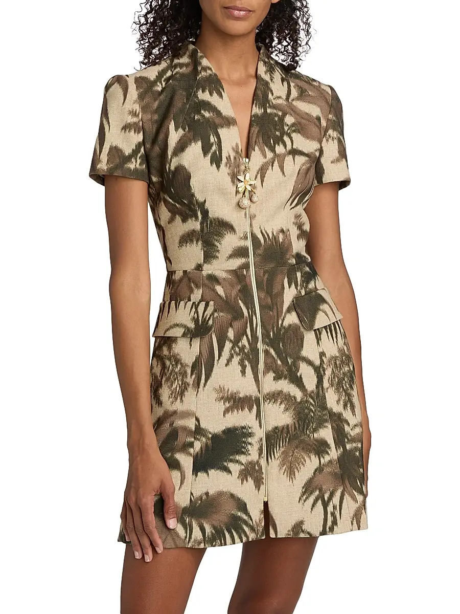 Oscar de la Renta Women's Palm-Print Cotton-Blend Cargo Shirtdress | Thumbnail 3 Oscar de la Renta Women's Palm-Print Cotton-Blend Cargo Shirtdress | Thumbnail 3