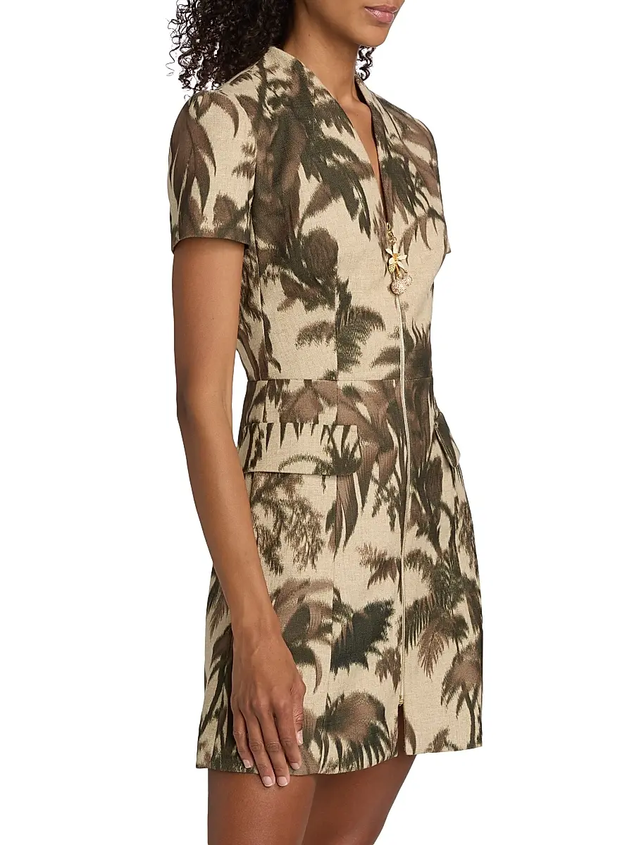 Oscar de la Renta Women's Palm-Print Cotton-Blend Cargo Shirtdress | Thumbnail 4 Oscar de la Renta Women's Palm-Print Cotton-Blend Cargo Shirtdress | Thumbnail 4