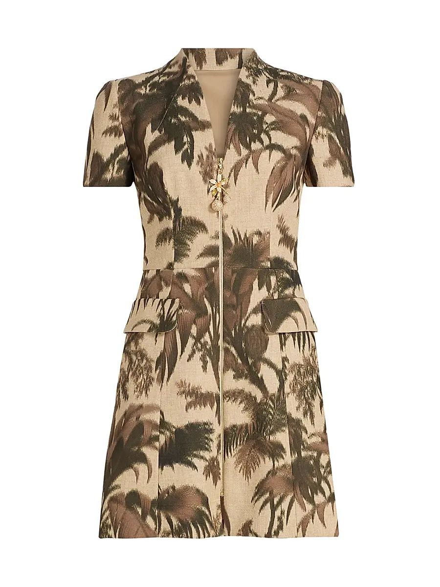 Oscar de la Renta Women's Palm-Print Cotton-Blend Cargo Shirtdress - Espresso | Image 1 Oscar de la Renta Women's Palm-Print Cotton-Blend Cargo Shirtdress - Espresso | Image 1