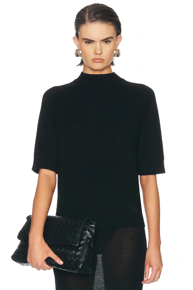 Loulou de Saison Ruth High-Neck Short Saddle-Sleeve Top | Thumbnail 2 Loulou de Saison Ruth High-Neck Short Saddle-Sleeve Top | Thumbnail 2