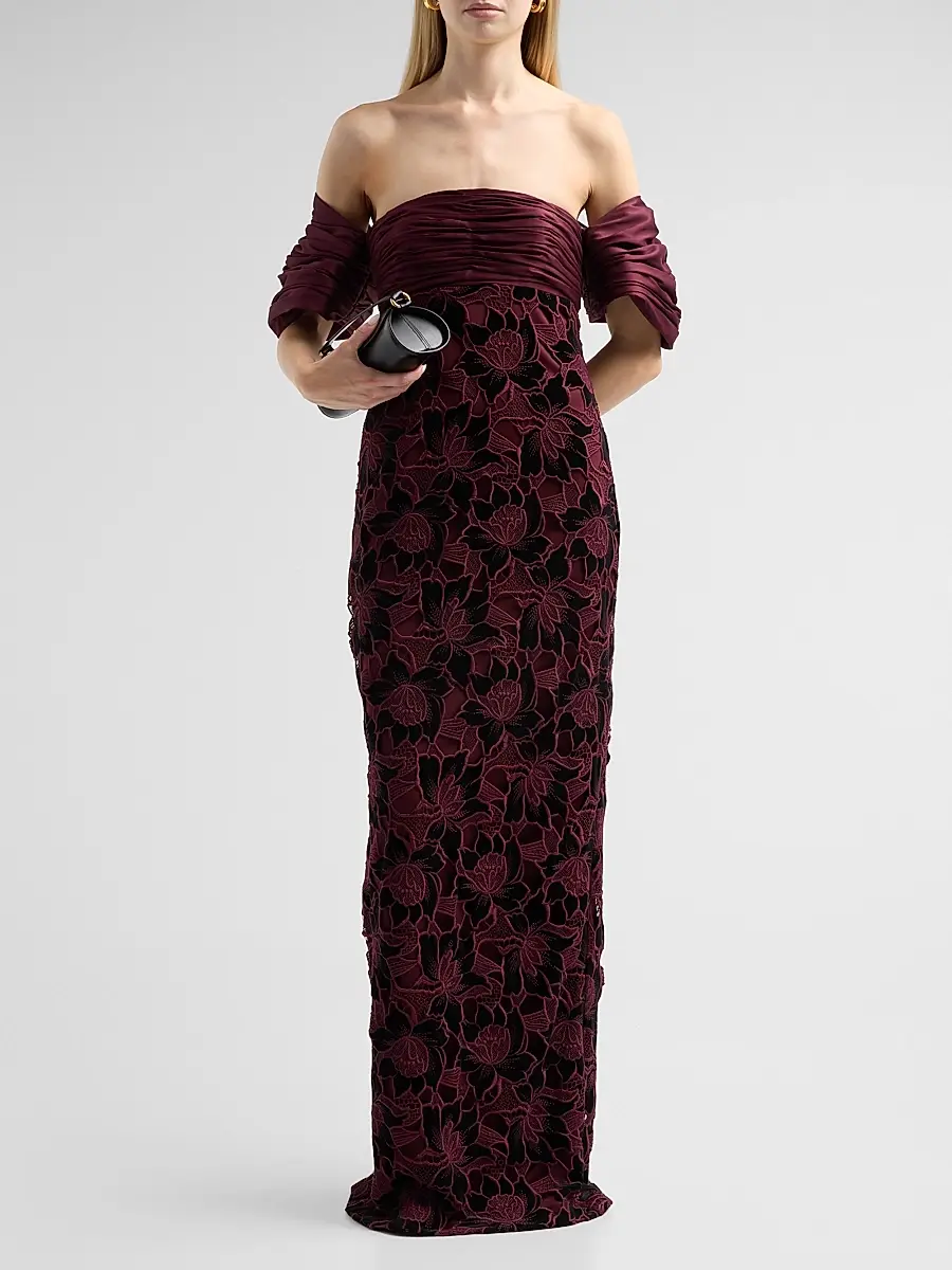 BADGLEY MISCHKA Women's Floral Guipure Off-the-Shoulder Gown | Thumbnail 2 BADGLEY MISCHKA Women's Floral Guipure Off-the-Shoulder Gown | Thumbnail 2