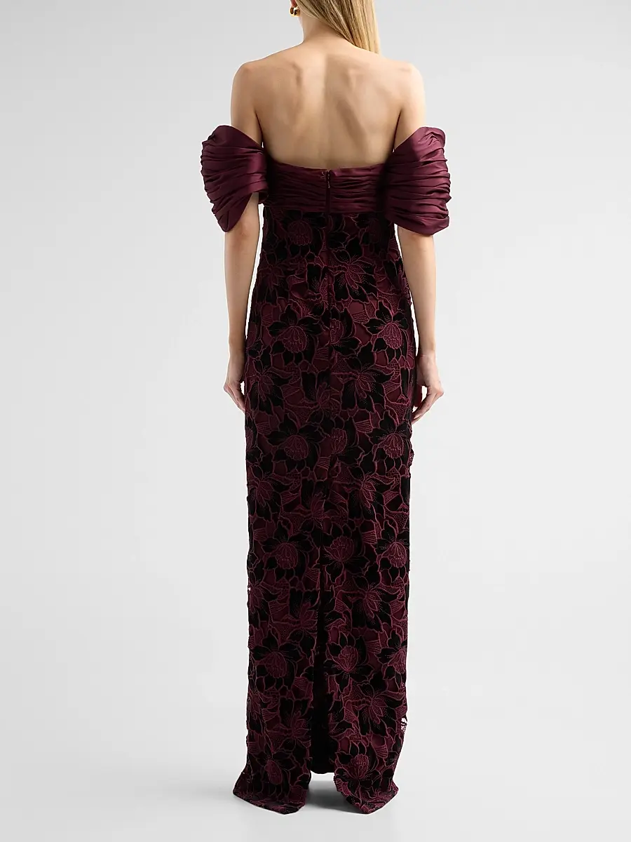 BADGLEY MISCHKA Women's Floral Guipure Off-the-Shoulder Gown | Thumbnail 3 BADGLEY MISCHKA Women's Floral Guipure Off-the-Shoulder Gown | Thumbnail 3