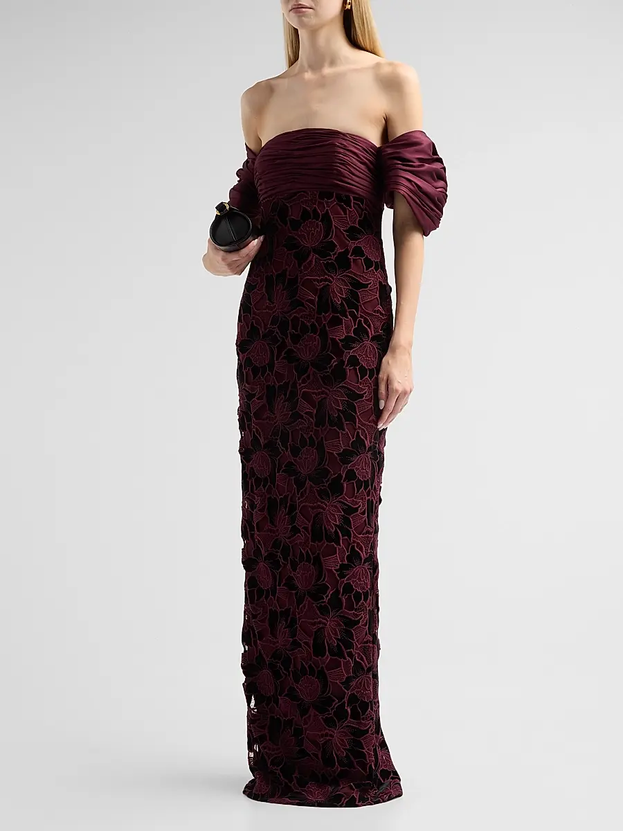 BADGLEY MISCHKA Women's Floral Guipure Off-the-Shoulder Gown | Thumbnail 4 BADGLEY MISCHKA Women's Floral Guipure Off-the-Shoulder Gown | Thumbnail 4