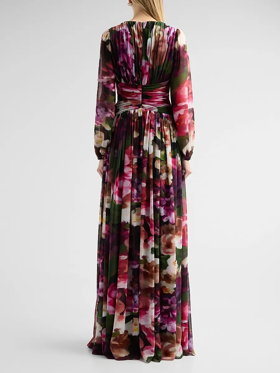 BADGLEY MISCHKA Women's Floral Pleated Georgette A-Line Gown | Thumbnail 3 BADGLEY MISCHKA Women's Floral Pleated Georgette A-Line Gown | Thumbnail 3