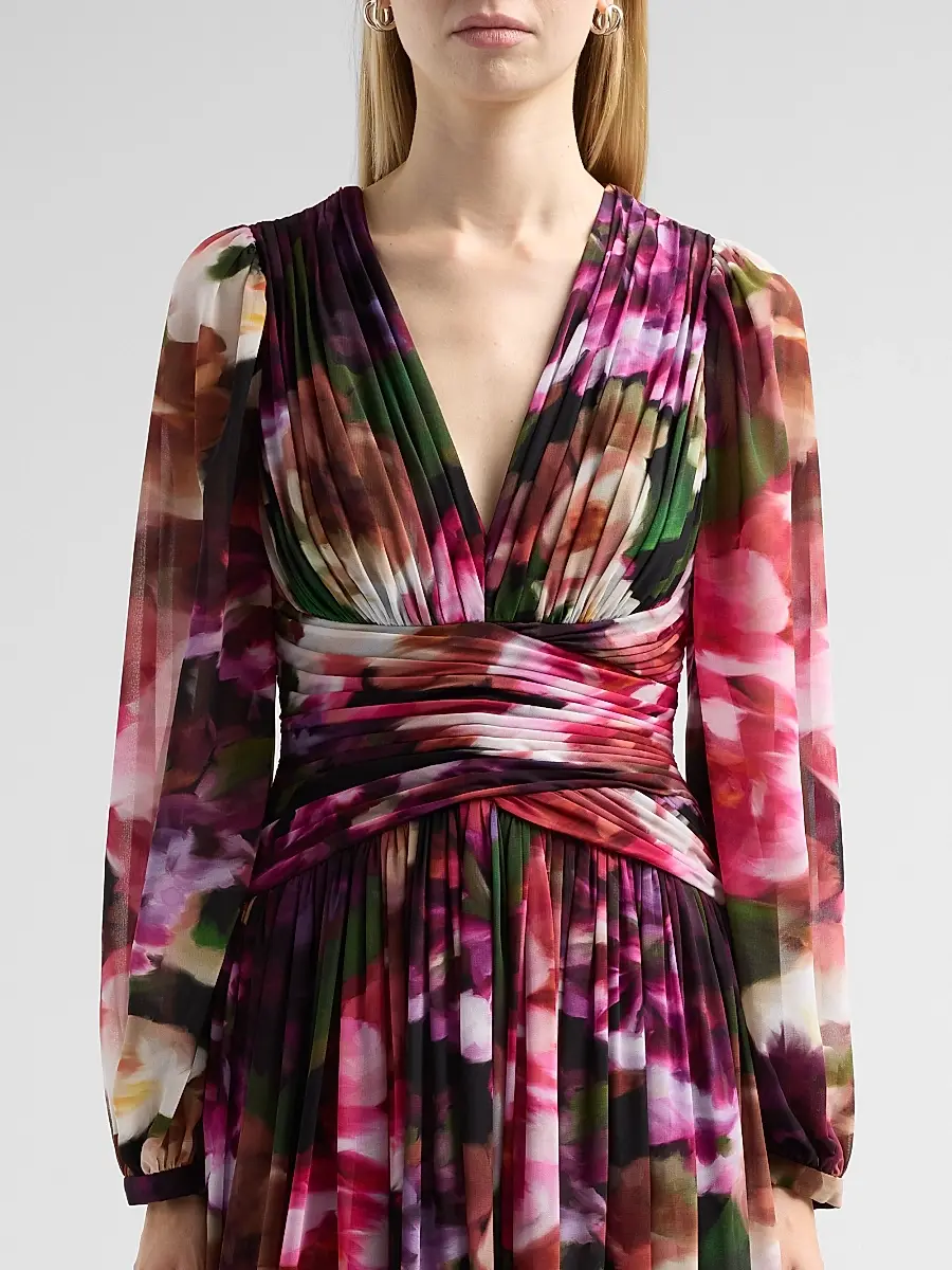 BADGLEY MISCHKA Women's Floral Pleated Georgette A-Line Gown | Thumbnail 5 BADGLEY MISCHKA Women's Floral Pleated Georgette A-Line Gown | Thumbnail 5