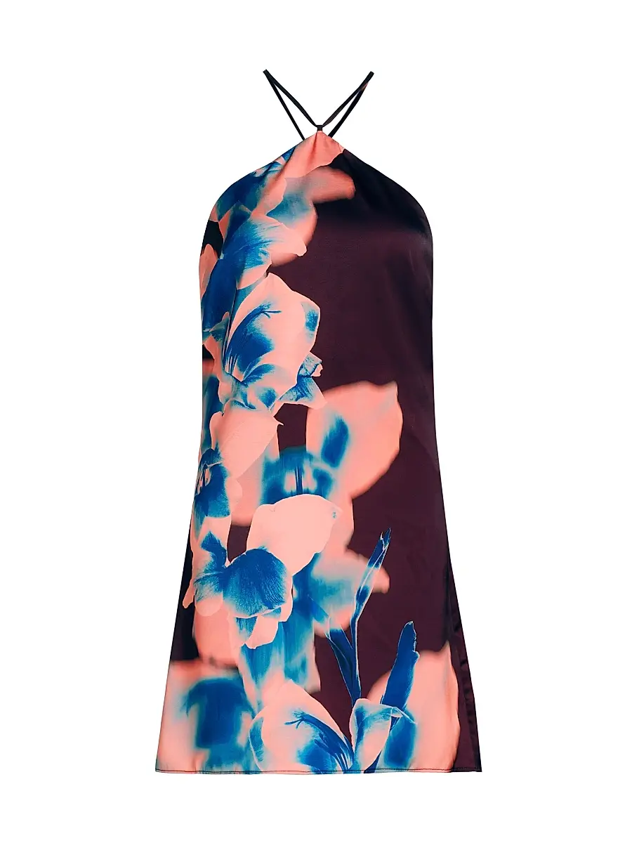 MISA Los Angeles Women's Avri Floral Tie Halterneck Minidress - Cerulean Orchid | Image 1 MISA Los Angeles Women's Avri Floral Tie Halterneck Minidress - Cerulean Orchid | Image 1