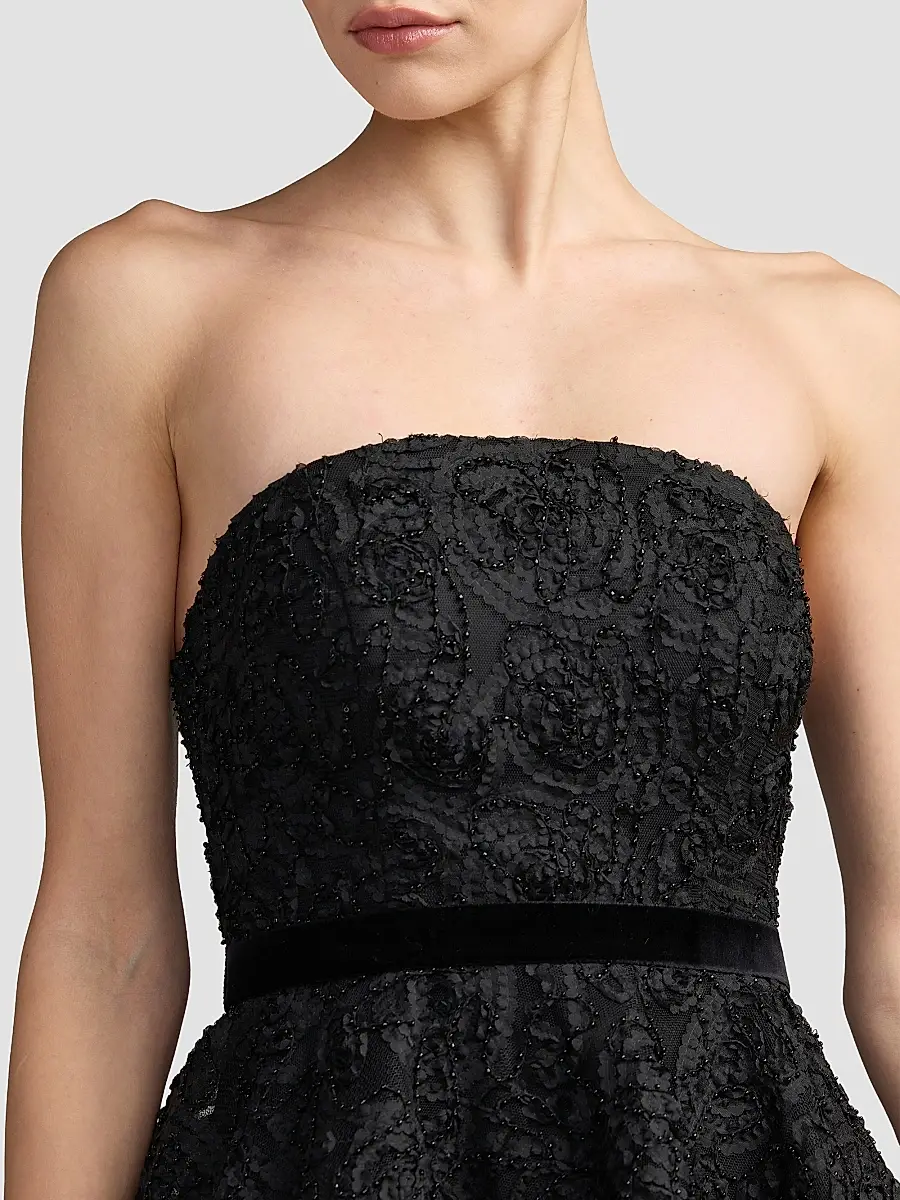 Mac Duggal Women's Floral Lace Strapless Bubble Mini Dress | Thumbnail 4 Mac Duggal Women's Floral Lace Strapless Bubble Mini Dress | Thumbnail 4